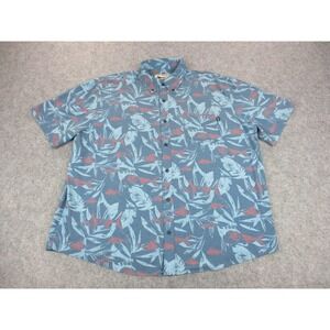 Huk‎ Fishing Shirt Mens 2XL XXL Blue Red Floral Button Up Short Sleeve Pocket